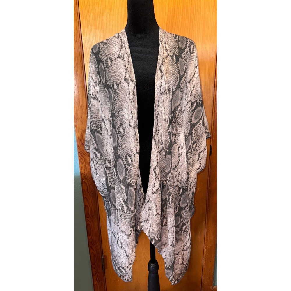 Max Studio Womens Gray Snakeskin Print Open Front Kimono Cover Up One Size